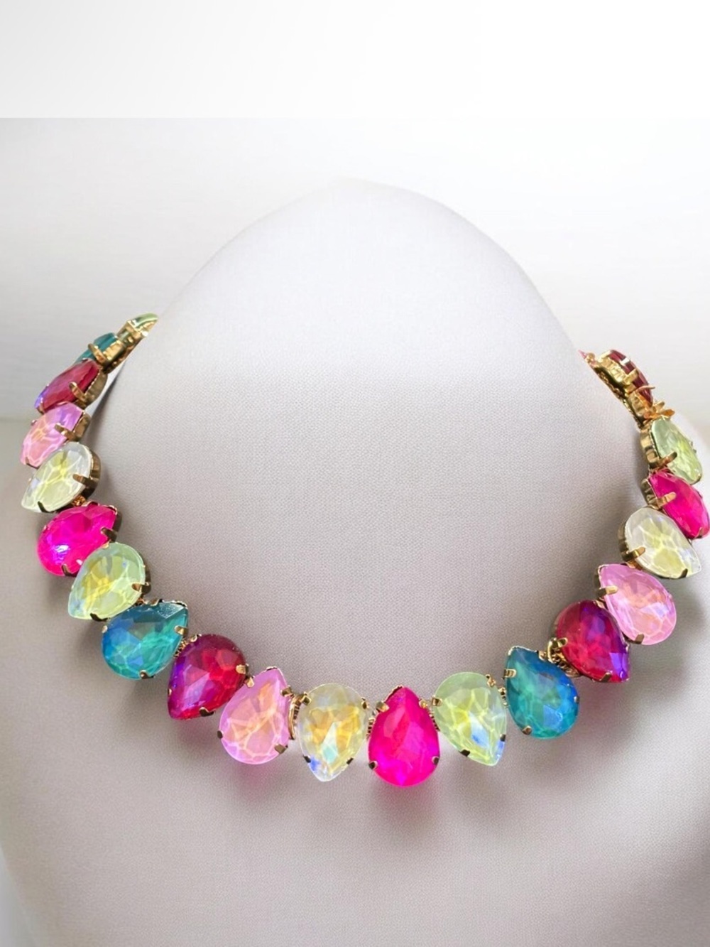 Boutique Multicolor Teardrop Crystal Statement Necklace NWOT